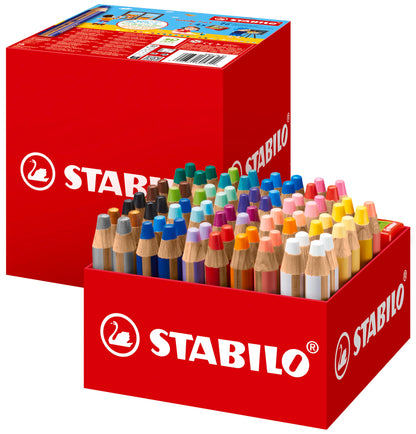 STABILO - Kleurpotlood, aquarelpotlood & waskrijt in één - woody 3 in 1 - Box met 76 stuks en 4 puntenslijpers