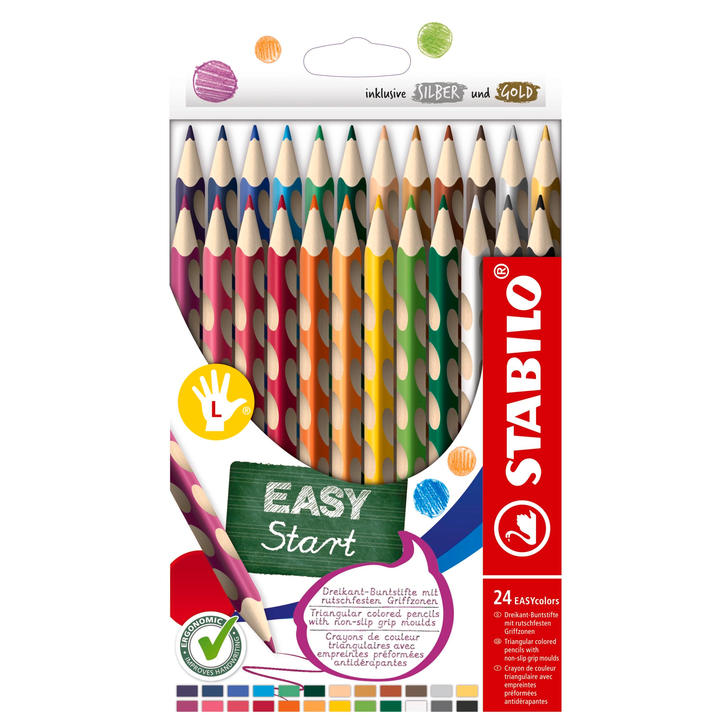 Ergonomic Colouring Pencil - STABILO EASYcolors - Left-Handed - Pack of 24 - Assorted Colours