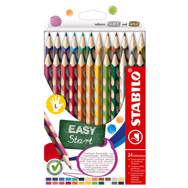 Ergonomic Colouring Pencil - STABILO EASYcolors - Left-Handed - Pack of 24 - Assorted Colours