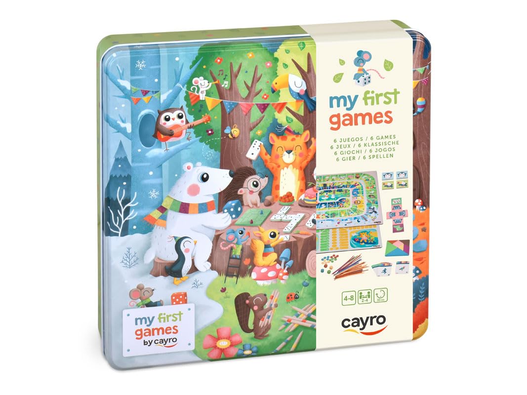 Cayro My First 6 spellen, klassieke bordspellen voor kinderen, Oca, Parchis, Tangram, Mikado, Domino en Memory – alles in één spel – familieplezier