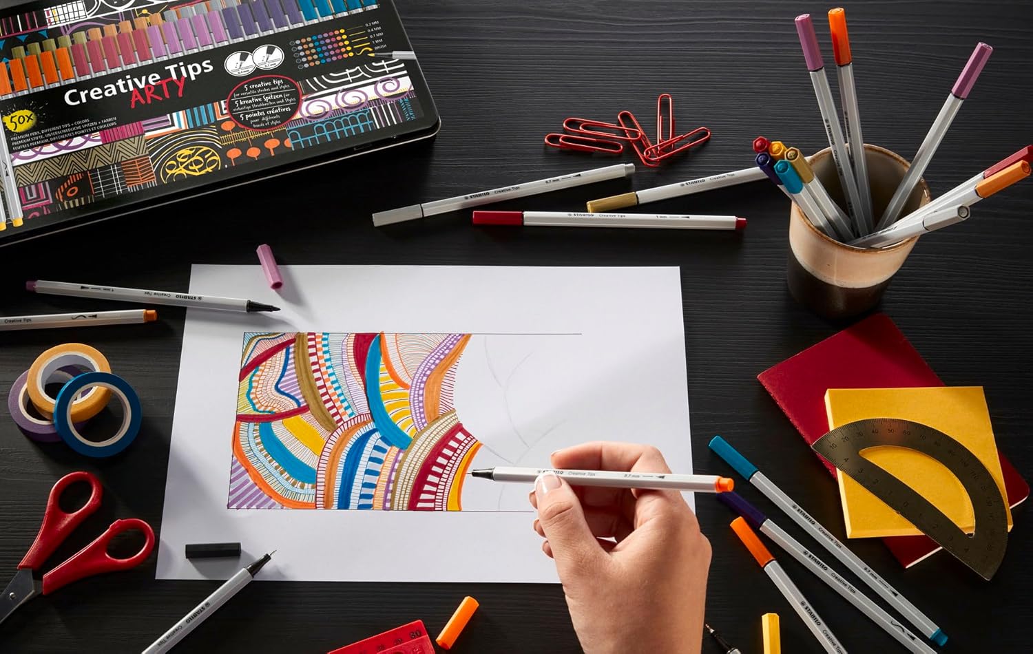 Multi-Tip Pen Set - STABILO Creative Tips - ARTY - Tin of 30 - CLASSIC - Assorted Colours
