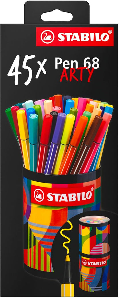 STABILO - Premium viltstift - Pen 68 - ARTY - Metalen etui met 45 kleuren