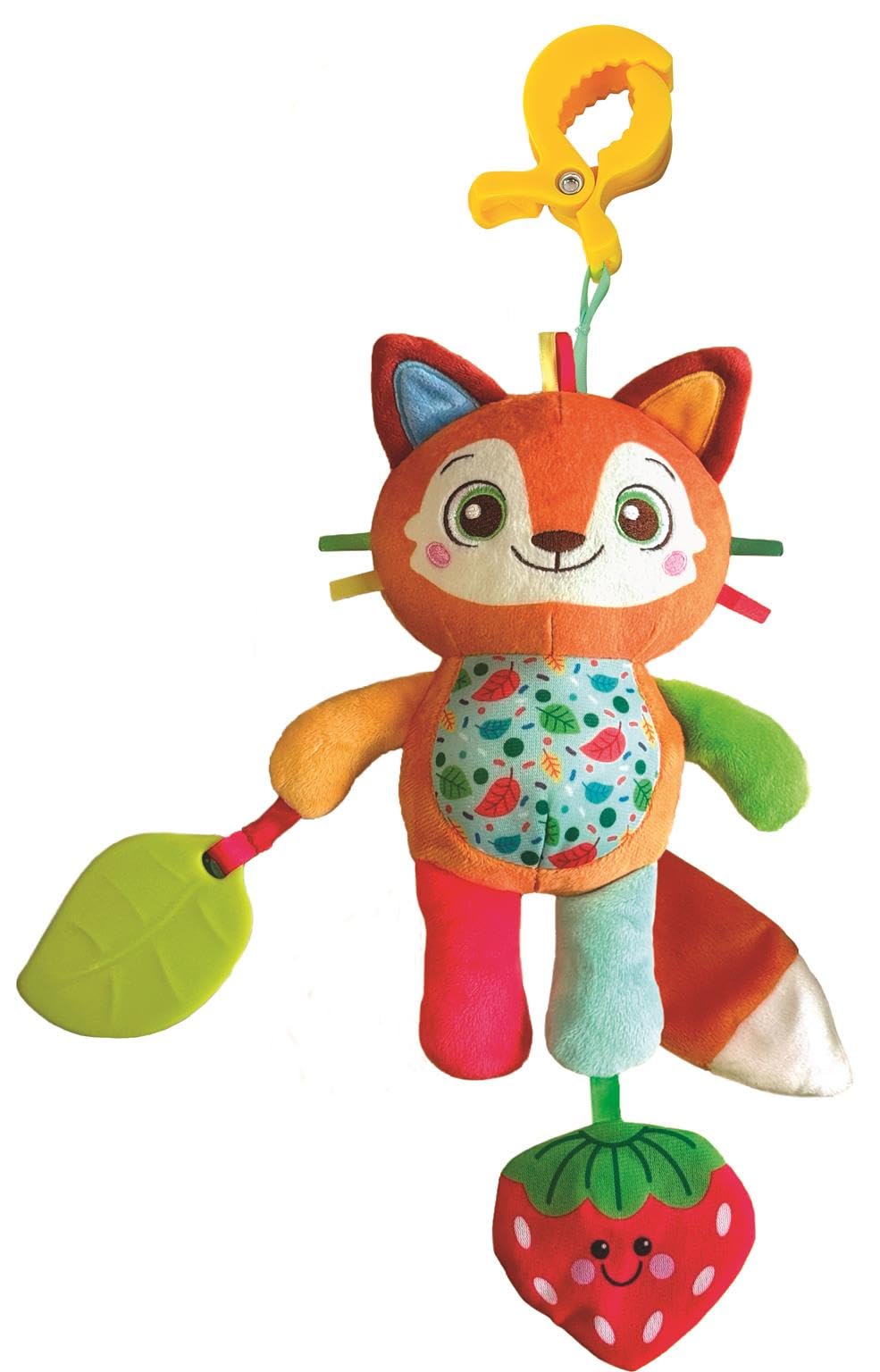 Clementoni Baby Easy-Peasy Soft Fox Travel Plush Toy for Children 0+ Months, Rustling Rattle with Biting Pendant, Pliers for Prams and Car, Machine Washable, 17623