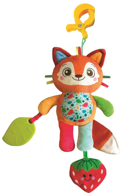 Clementoni Baby Easy-Peasy Soft Fox Travel Plush Toy for Children 0+ Months, Rustling Rattle with Biting Pendant, Pliers for Prams and Car, Machine Washable, 17623