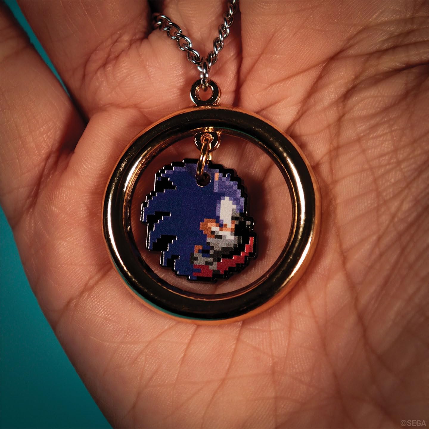 FaNaTtik Sonic the Hedgehog Limited Edition Metal Ring Pendant with Pixel Sonic – Individually Numbered Collectible for Retro Gaming Fans
