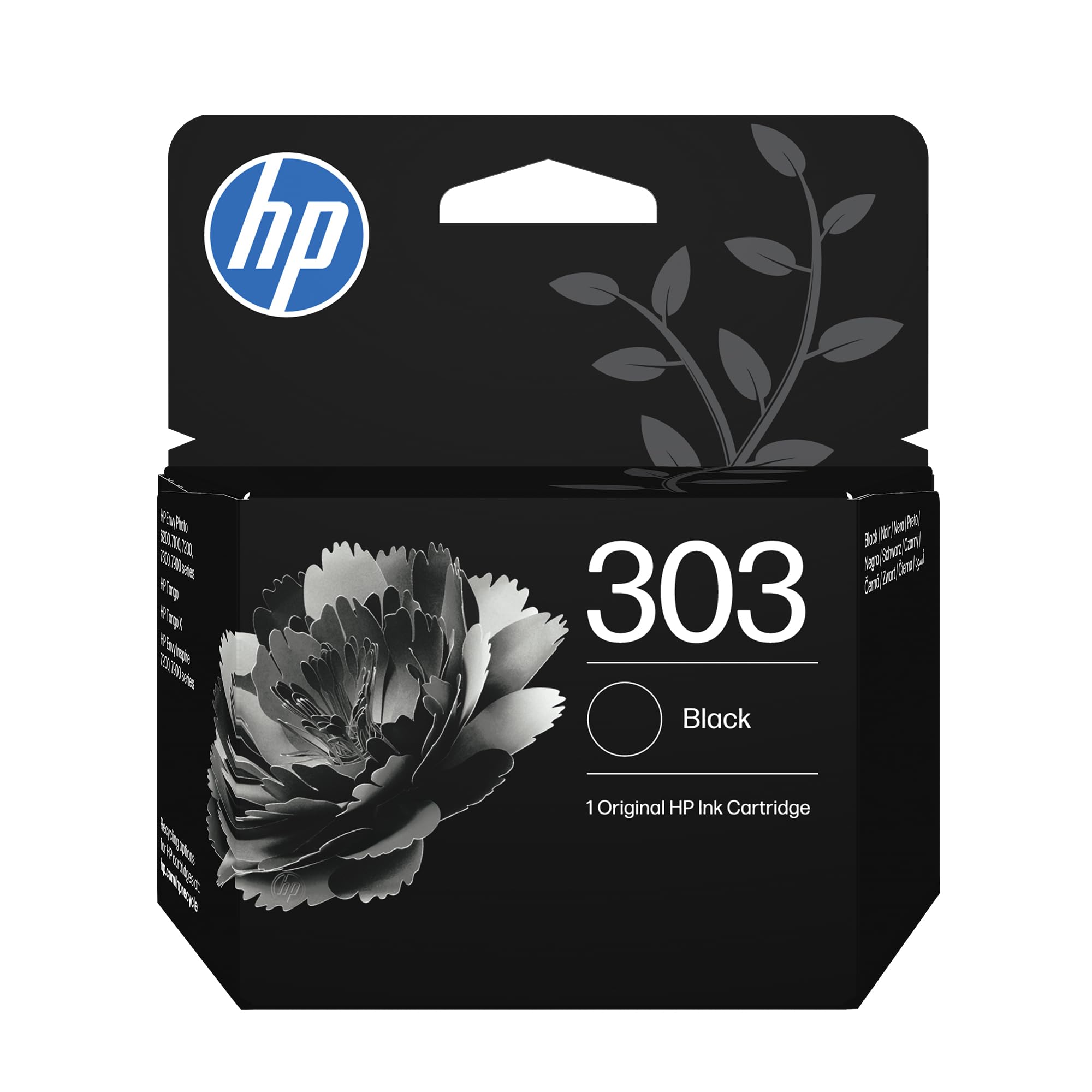 HP 303 Black Original Ink Cartridge (T6N02AE) - Works Envy 6200, 7100, 7800 series, Envy Photo 6200, 7100, 7800 series, Tango Tango X,