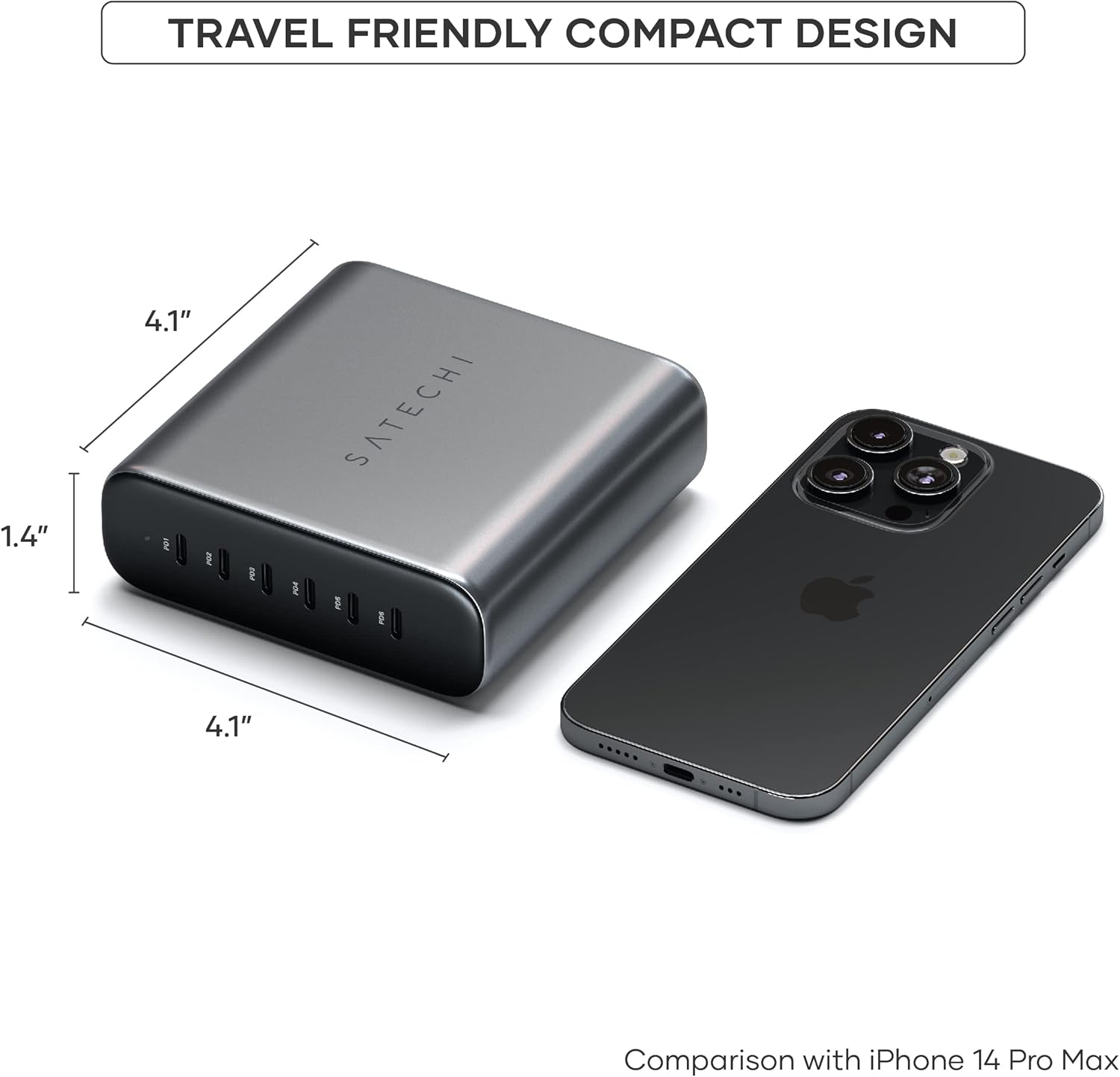 Satechi GaN 200W USB C Charger with 6 Ports - 2X USB-C PD 3.1 (140W) and 4X USB-C PD 3.0, Fast Charging Travel Station Compatible with Apple and Most Thunderbolt USB-C Devices