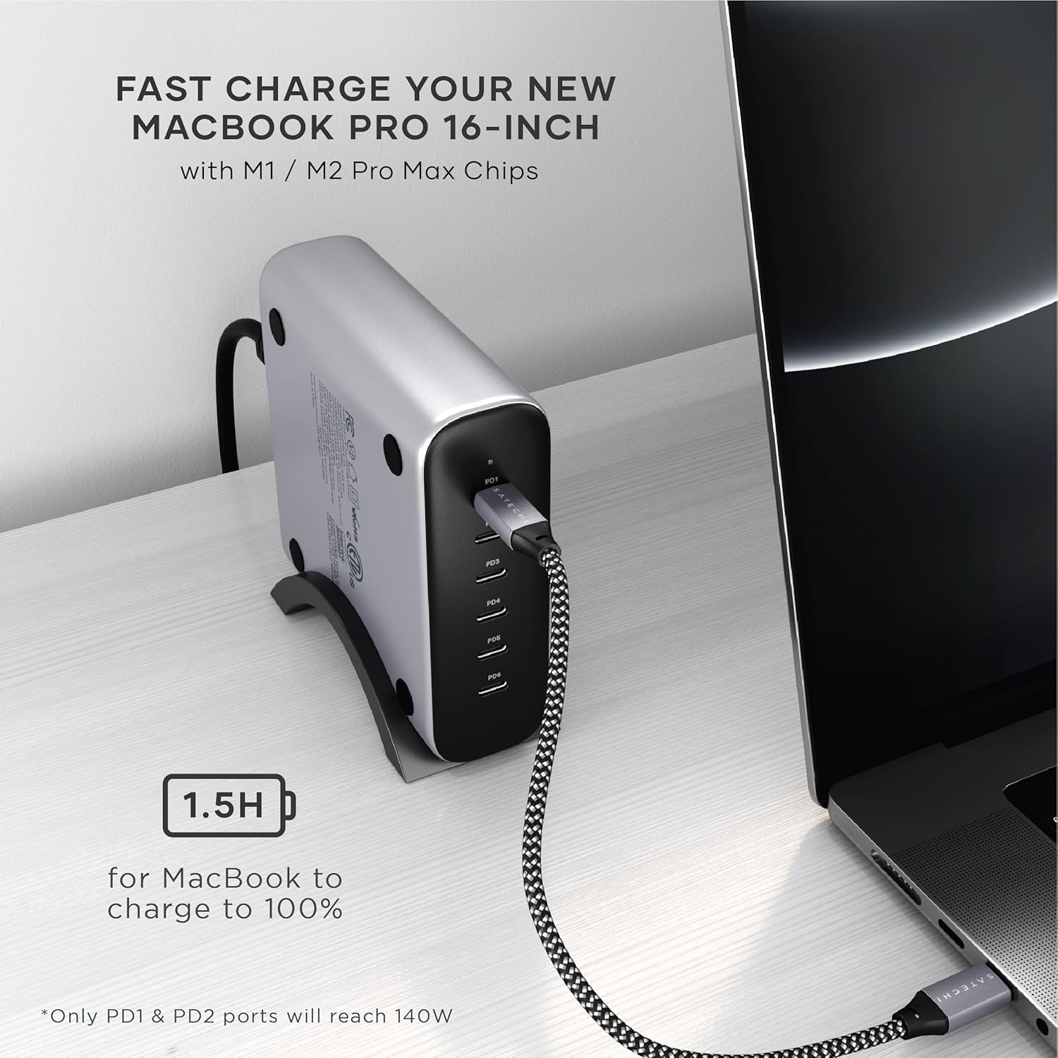 Satechi GaN 200W USB C Charger with 6 Ports - 2X USB-C PD 3.1 (140W) and 4X USB-C PD 3.0, Fast Charging Travel Station Compatible with Apple and Most Thunderbolt USB-C Devices