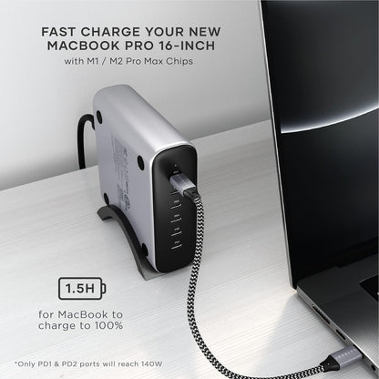 Satechi GaN 200W USB C Charger with 6 Ports - 2X USB-C PD 3.1 (140W) and 4X USB-C PD 3.0, Fast Charging Travel Station Compatible with Apple and Most Thunderbolt USB-C Devices