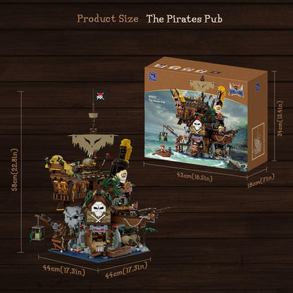 PAN TASY Set da Costruzione Taverna dei Pirati, Architettura Modulare di Relitto, con Bar Terrazza, Bottiglia Gigante di Rum – Kit di Mattoncini Nautici per Adulti