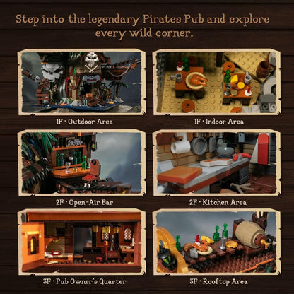 PAN TASY Set da Costruzione Taverna dei Pirati, Architettura Modulare di Relitto, con Bar Terrazza, Bottiglia Gigante di Rum – Kit di Mattoncini Nautici per Adulti