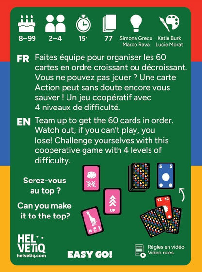 Helvetiq - Top Drop - Cooperative Card Game - Numbers and Timing - Easy Go Range - Ultra Compact Travel Size - Fast Mood Game - 2 to 4 Players - Ages 8+