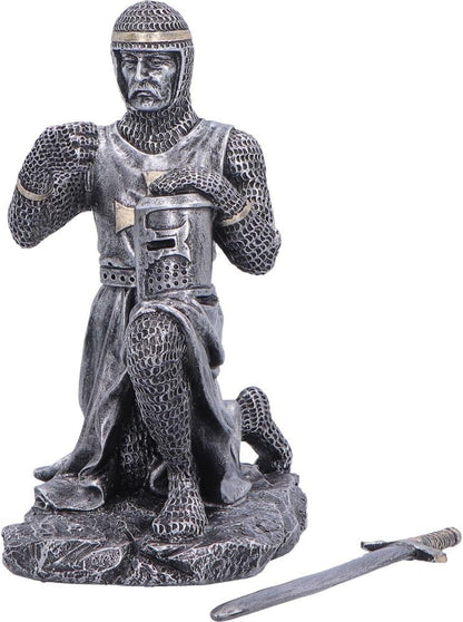 The Pledge Medieval Knight Figurine – Kneeling Crusader Statue with Sword