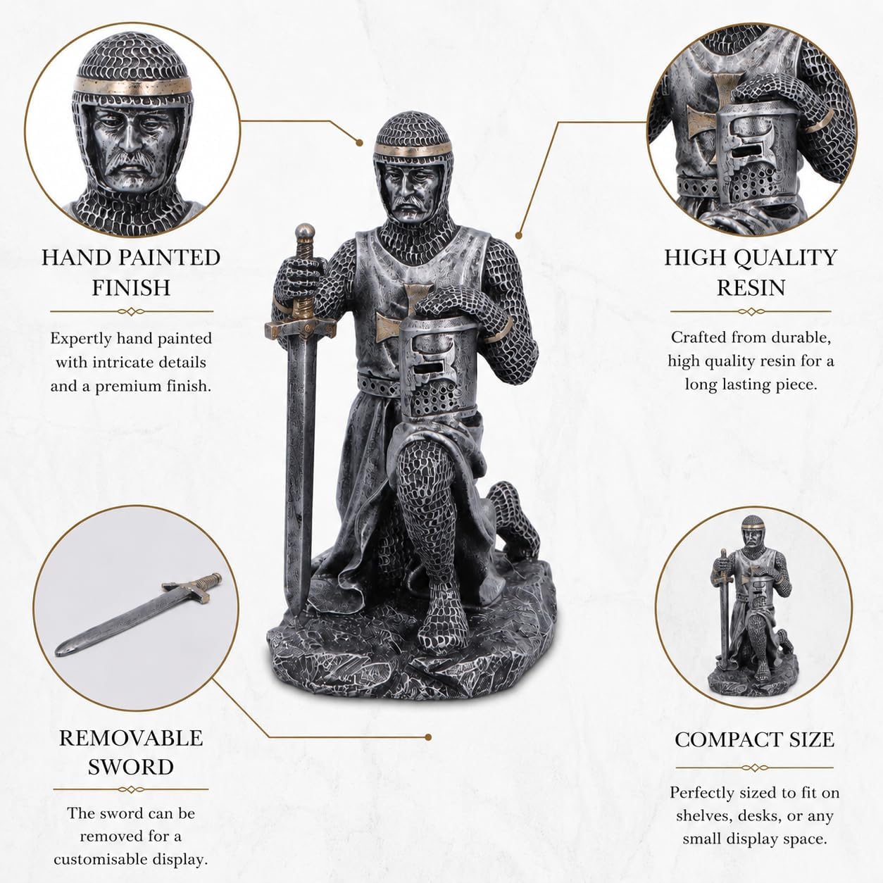 The Pledge Medieval Knight Figurine – Kneeling Crusader Statue with Sword