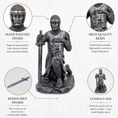 The Pledge Medieval Knight Figurine – Kneeling Crusader Statue with Sword