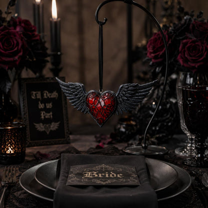 House of Obscura Gothic Hanging Ornament – Resin Dark Fantasy Decoration Collection (Black Winged Heart