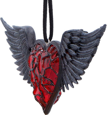 House of Obscura Gothic Hanging Ornament – Resin Dark Fantasy Decoration Collection (Black Winged Heart