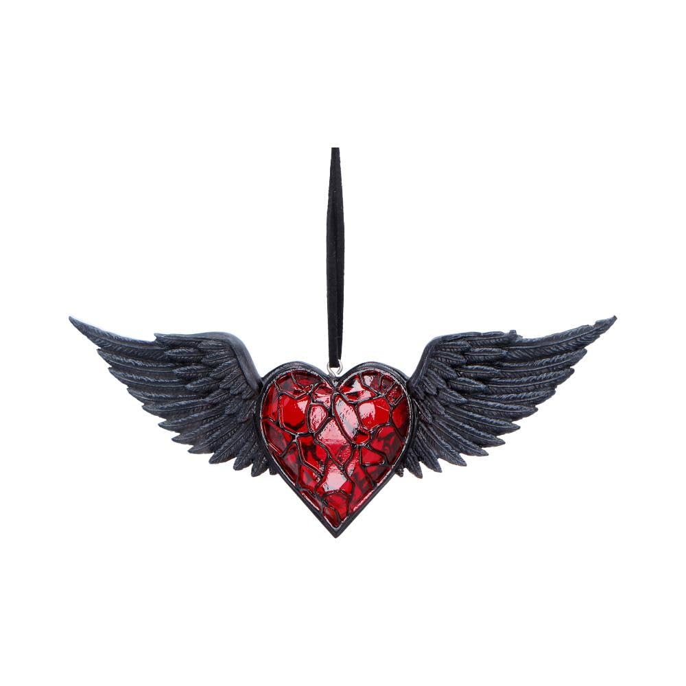 House of Obscura Gothic Hanging Ornament – Resin Dark Fantasy Decoration Collection (Black Winged Heart