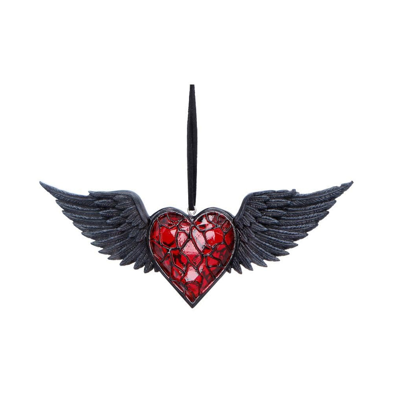 House of Obscura Gothic Hanging Ornament – Resin Dark Fantasy Decoration Collection (Black Winged Heart