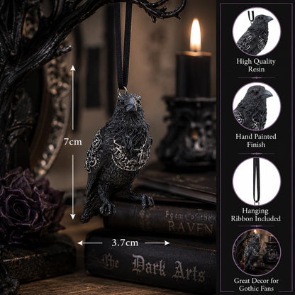 House of Obscura Gothic Hanging Ornament – Resin Dark Fantasy Decoration Collection (Last Omen Raven