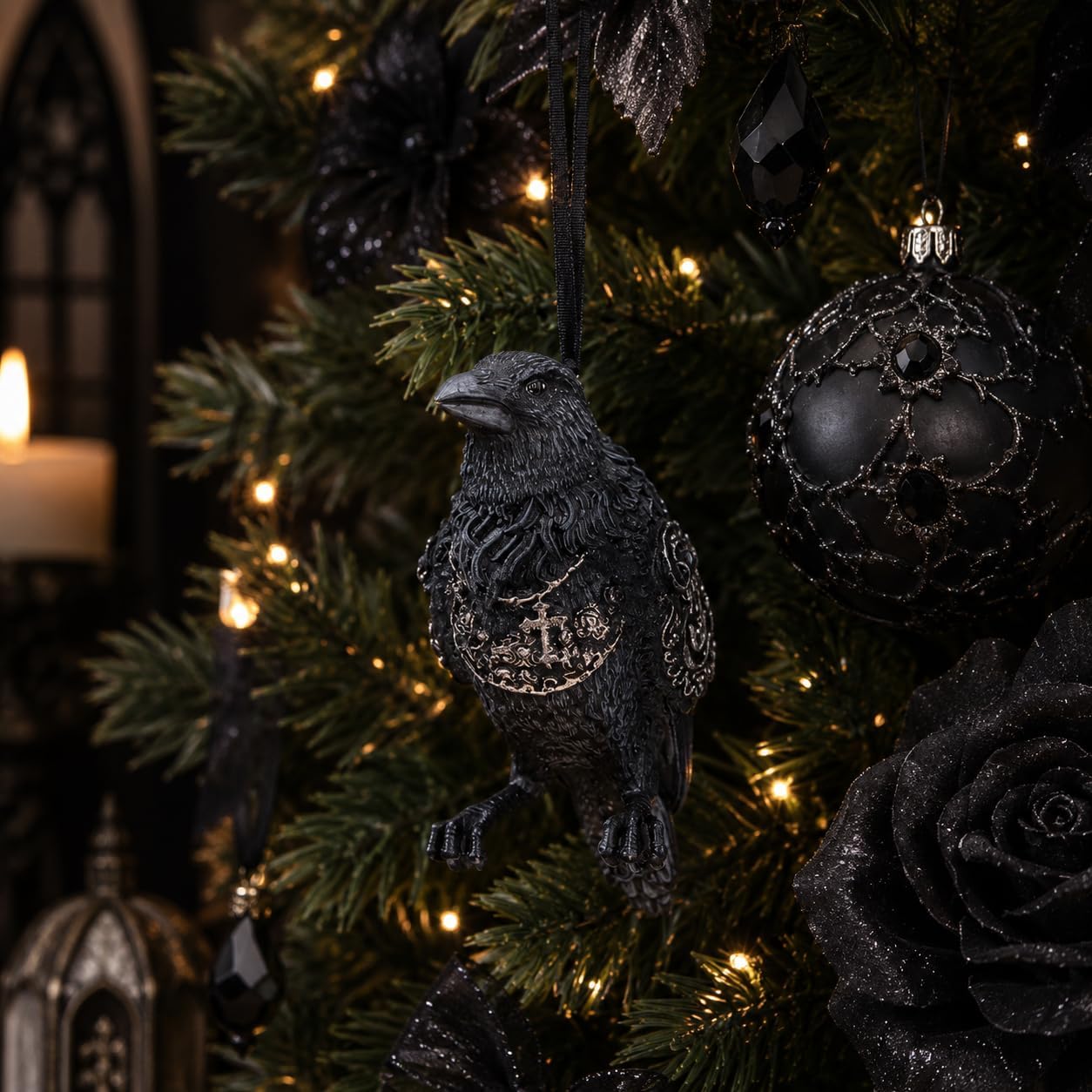 House of Obscura Gothic Hanging Ornament – Resin Dark Fantasy Decoration Collection (Last Omen Raven