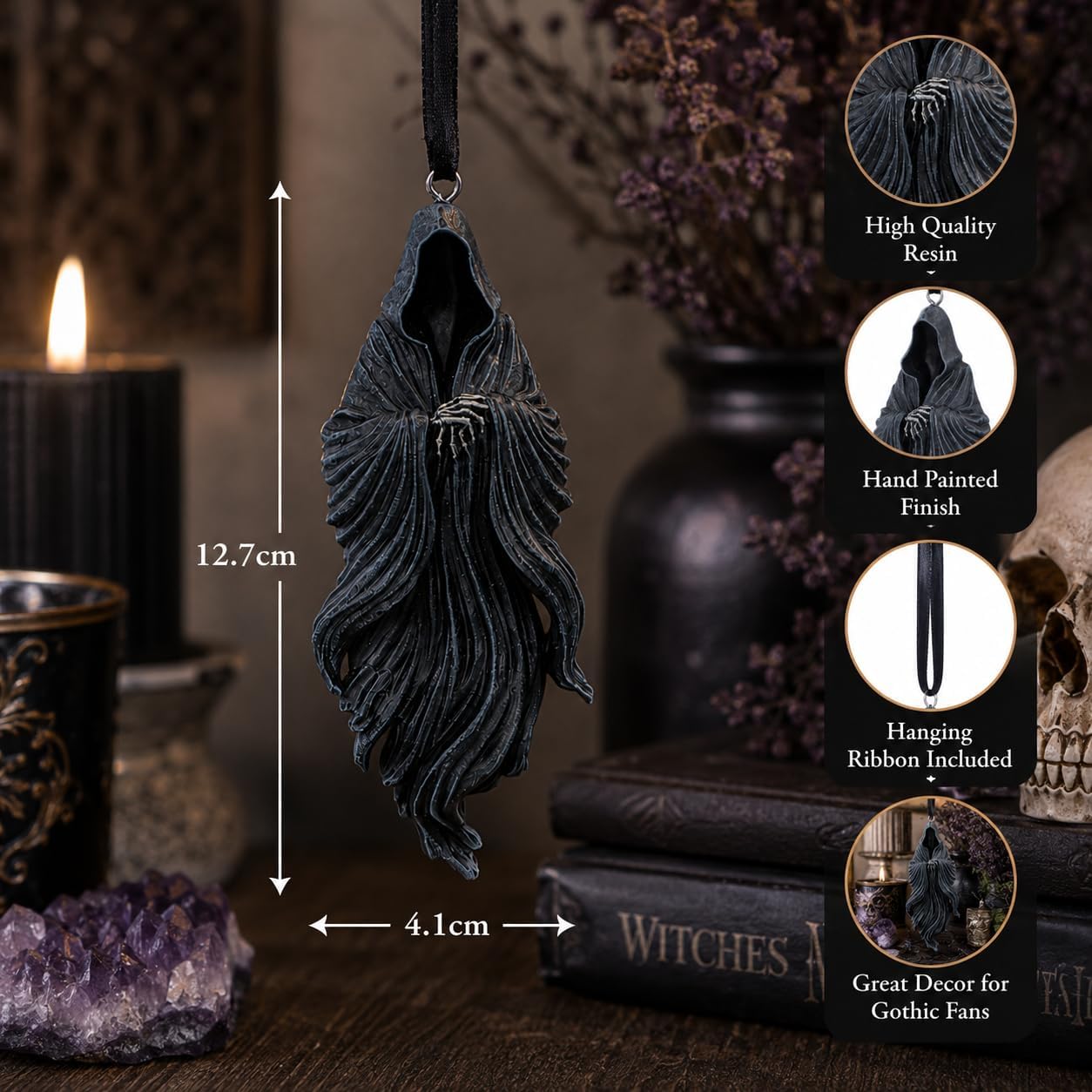 House of Obscura Gothic Hanging Ornament – Resin Dark Fantasy Decoration Collection (The Reaper
