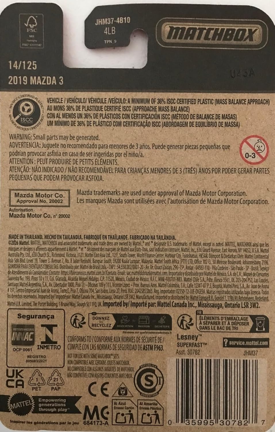 Matchbox 2019 Mazda 3 Hatchback  14/125-1:64 Scale Diecast Toy Vehicle