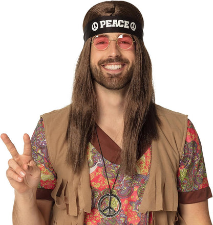 Boland 44518 – Hippie-Set für Erwachsene, Accessoire-Set mit Peace-Stirnband, Rundbrille und Halskette für Karneval und Mottoparty