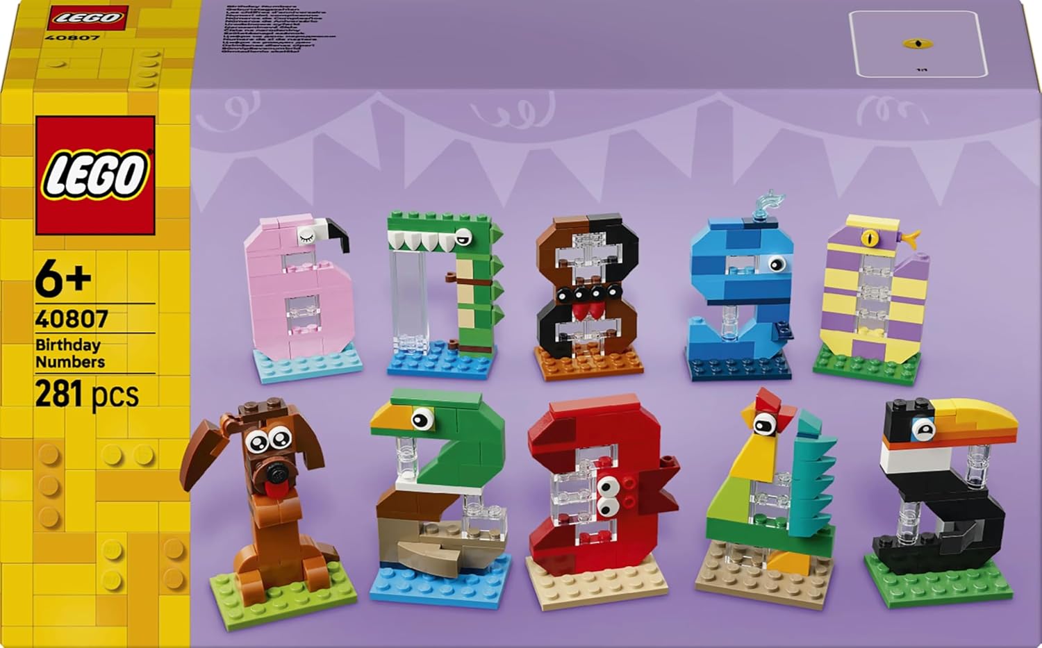 LEGO Birthday Numbers Toy - Cake Topper w/Animals incl. Dog, Spider & Whale - Table & Party Decorations or Counting Game - Gift idea for 6+ Year Old Boys & Girls - 40807