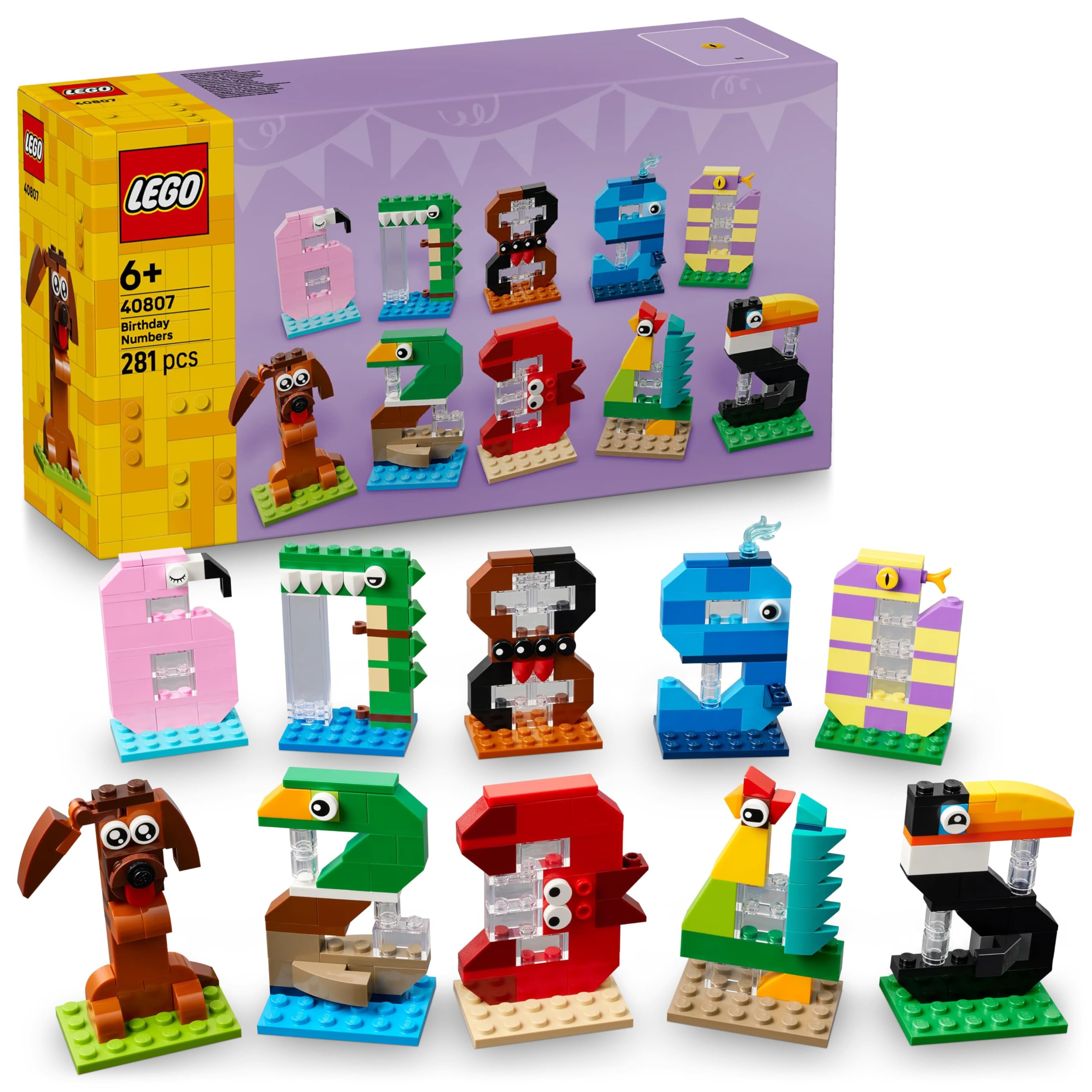LEGO Birthday Numbers Toy - Cake Topper w/Animals incl. Dog, Spider & Whale - Table & Party Decorations or Counting Game - Gift idea for 6+ Year Old Boys & Girls - 40807