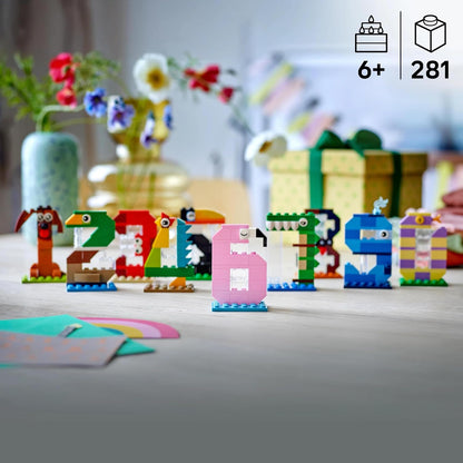 LEGO Birthday Numbers Toy - Cake Topper w/Animals incl. Dog, Spider & Whale - Table & Party Decorations or Counting Game - Gift idea for 6+ Year Old Boys & Girls - 40807
