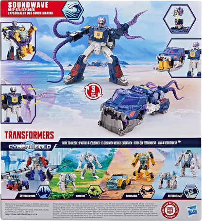 Transformers CYBERWORLD Soundwave Deep Sea Explorer, Energon Surge | 9-Inch Action Figure with Quick Change to Submarine Mode | Robot Toys for Kids 6+