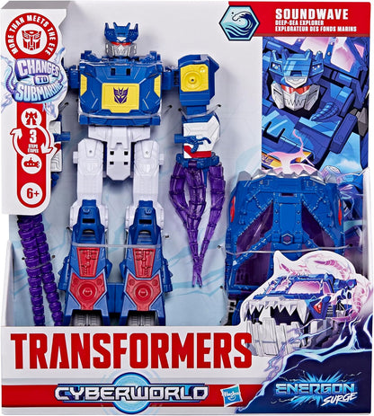 Transformers CYBERWORLD Soundwave Deep Sea Explorer, Energon Surge | 9-Inch Action Figure with Quick Change to Submarine Mode | Robot Toys for Kids 6+