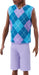 Barbie Fashionistas Style Ken Doll #253 with Brown Hair, Wearing Lavendar Shorts with Turquoise and Lavender Argyle Shirt, White Shoes, JJN67