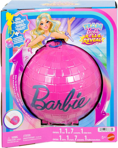 Barbie Team Barbie Roll and Reveal Pop Star Doll and Accessories | Blonde Fashion Doll & 8 Surprises and a Disco Ball Encasement, JMK19