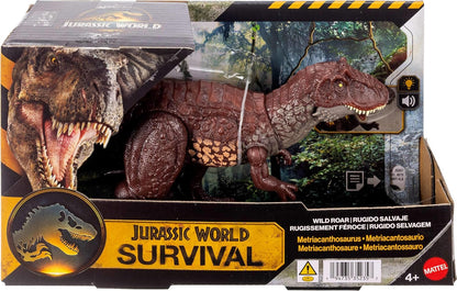 Mattel Jurassic World Wild Roar Metriacanthosaurus Dinosaur Action Figure Toy, Sounds & Attack & Lights, Scan Code for Digital Play, JKL83