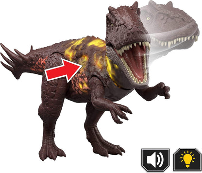 Mattel Jurassic World Wild Roar Metriacanthosaurus Dinosaur Action Figure Toy, Sounds & Attack & Lights, Scan Code for Digital Play, JKL83