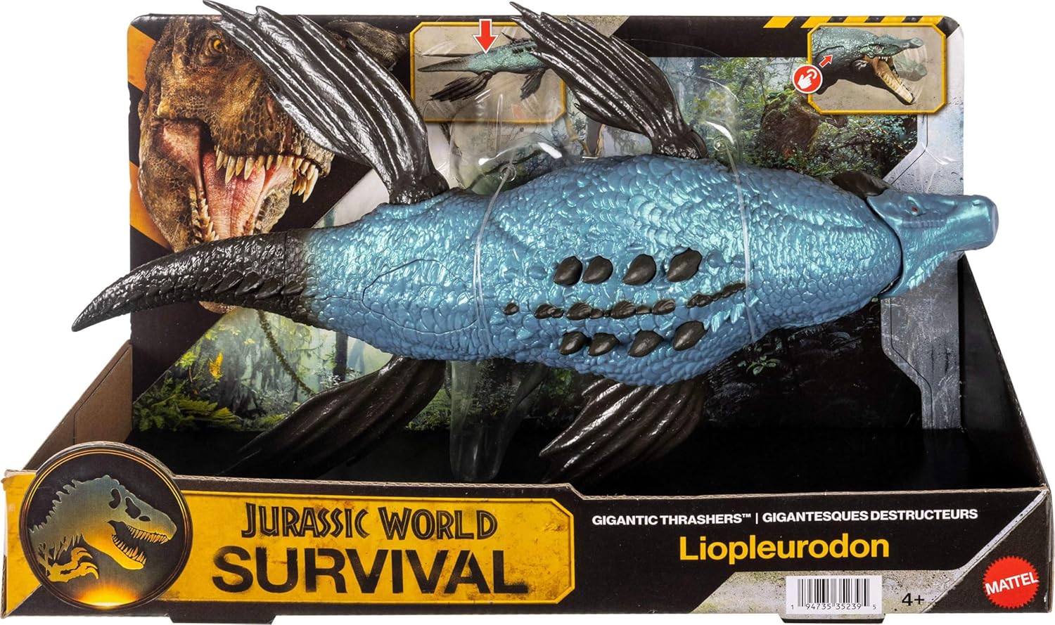 Mattel Jurassic World Dinosaur Figure Toy, Gigantic Thrashers Large Liopleurodon with 2 Attack Action & Evolve Feature, Digital Play