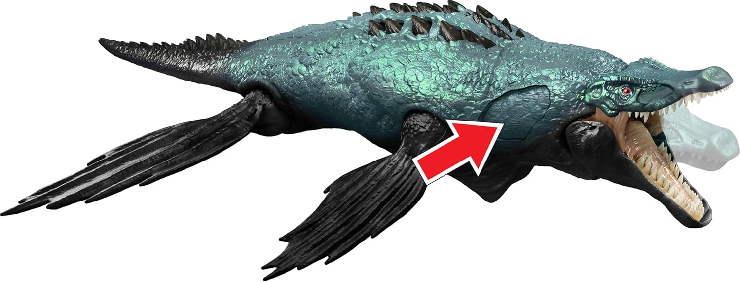Mattel Jurassic World Dinosaur Figure Toy, Gigantic Thrashers Large Liopleurodon with 2 Attack Action & Evolve Feature, Digital Play