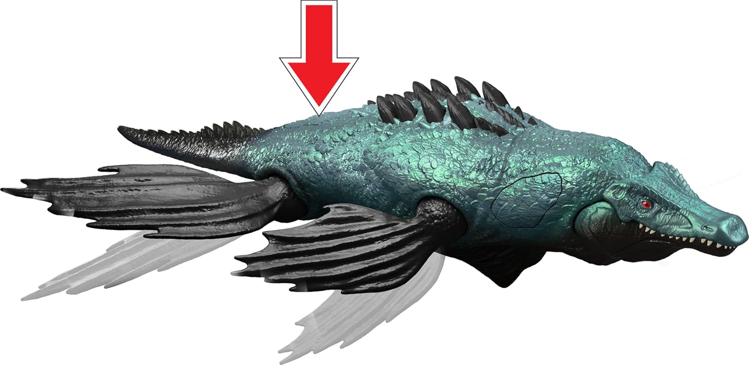 Mattel Jurassic World Dinosaur Figure Toy, Gigantic Thrashers Large Liopleurodon with 2 Attack Action & Evolve Feature, Digital Play
