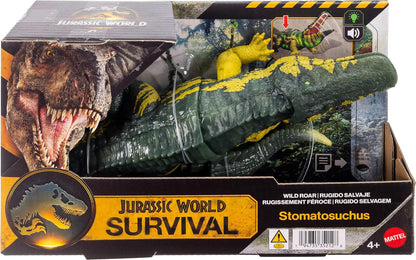 Mattel Jurassic World Wild Roar Stomatosuchus Dinosaur Action Figure Toy, Sounds & Attack & Lights, Scan Code for Digital Play, JKL82