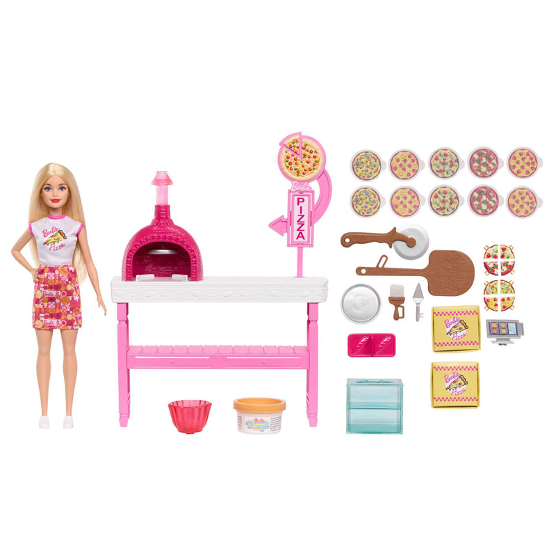 Barbie Pizza Shop Playset with Blonde Doll & 25 Accessories Including Dough, Pizza Toppings, and more, JMK21