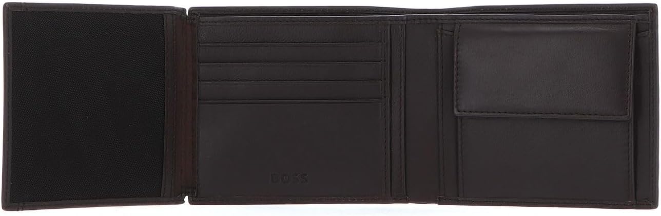 HUGO BOSS Classic Smooth Wallet, Brown, RFID Protected, Leather, Bi-Fold, 8 Card Slots, 16 Compartments, Men's Adult Wallet
