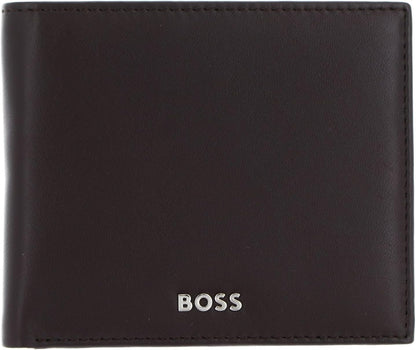 HUGO BOSS Classic Smooth Wallet, Brown, RFID Protected, Leather, Bi-Fold, 8 Card Slots, 16 Compartments, Men's Adult Wallet
