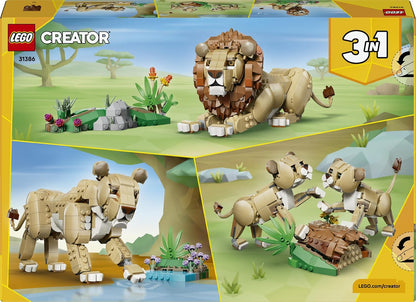 LEGO Creator 3 in 1 Wild Animals: Majestic Lion Toy - Animal Figure Transforms into a Lioness or 2 Cubs - DIY Kids' Room Decor - Birthday Gift for 9+ Year Old Girls & Boys - 31386