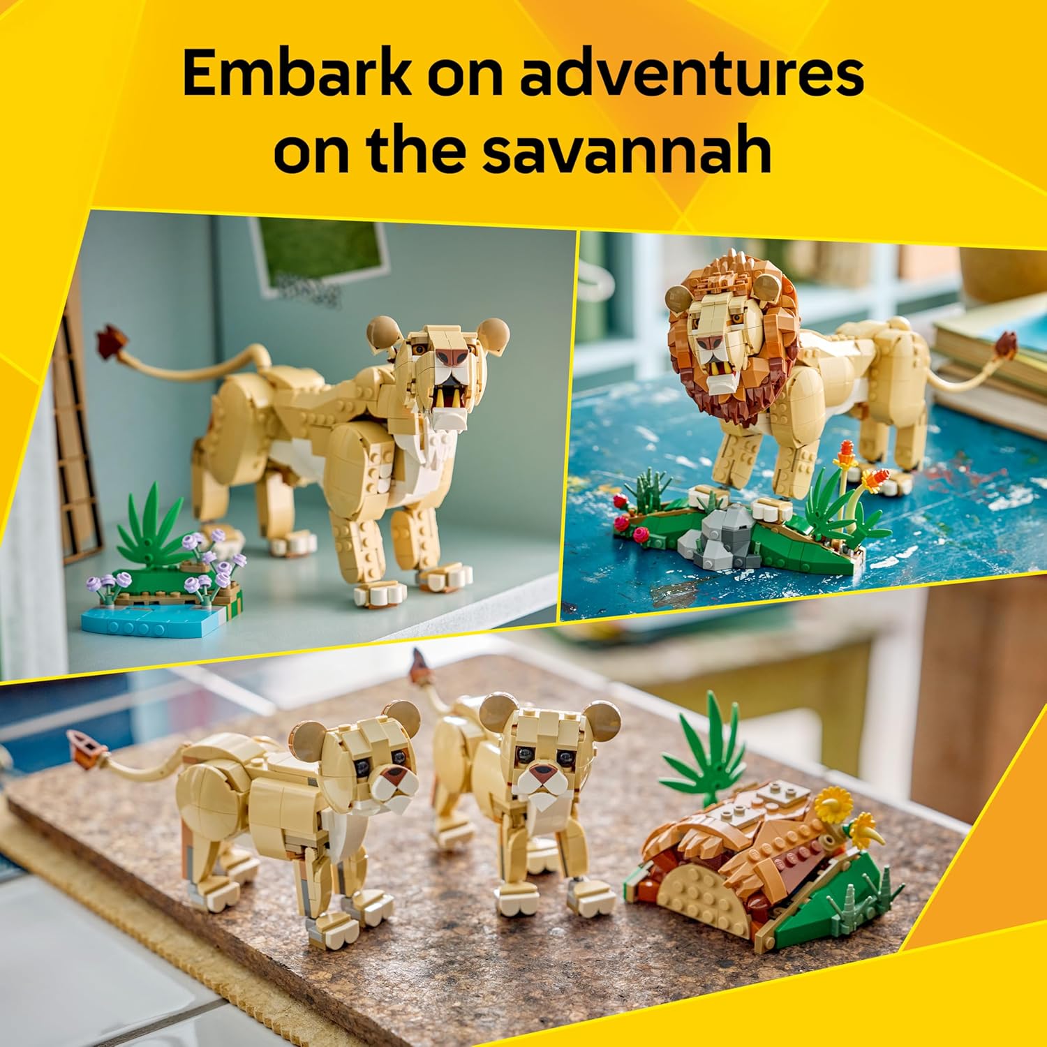 LEGO Creator 3 in 1 Wild Animals: Majestic Lion Toy - Animal Figure Transforms into a Lioness or 2 Cubs - DIY Kids' Room Decor - Birthday Gift for 9+ Year Old Girls & Boys - 31386