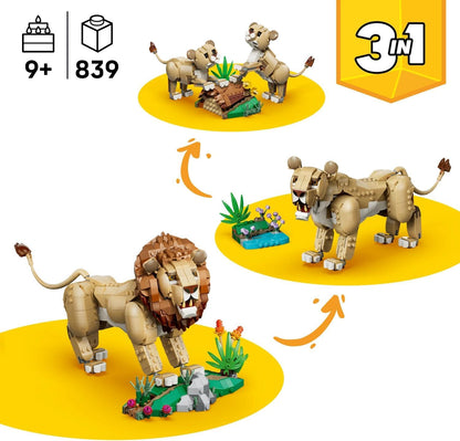 LEGO Creator 3 in 1 Wild Animals: Majestic Lion Toy - Animal Figure Transforms into a Lioness or 2 Cubs - DIY Kids' Room Decor - Birthday Gift for 9+ Year Old Girls & Boys - 31386