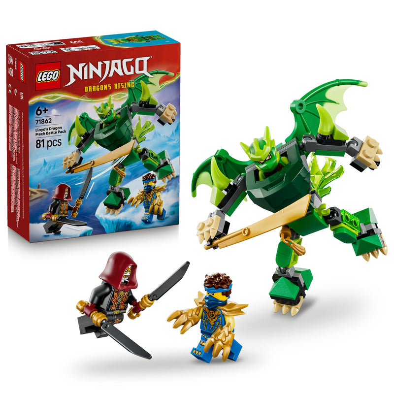 LEGO NINJAGO Lloyd's Dragon Mech Battle Pack - Ninja Toy w/Action Figure, 3 Minifigures & Katanas - Kids' Room Decor - Gift for 6+ Year Old Boys & Dragons Rising Fans - 71862