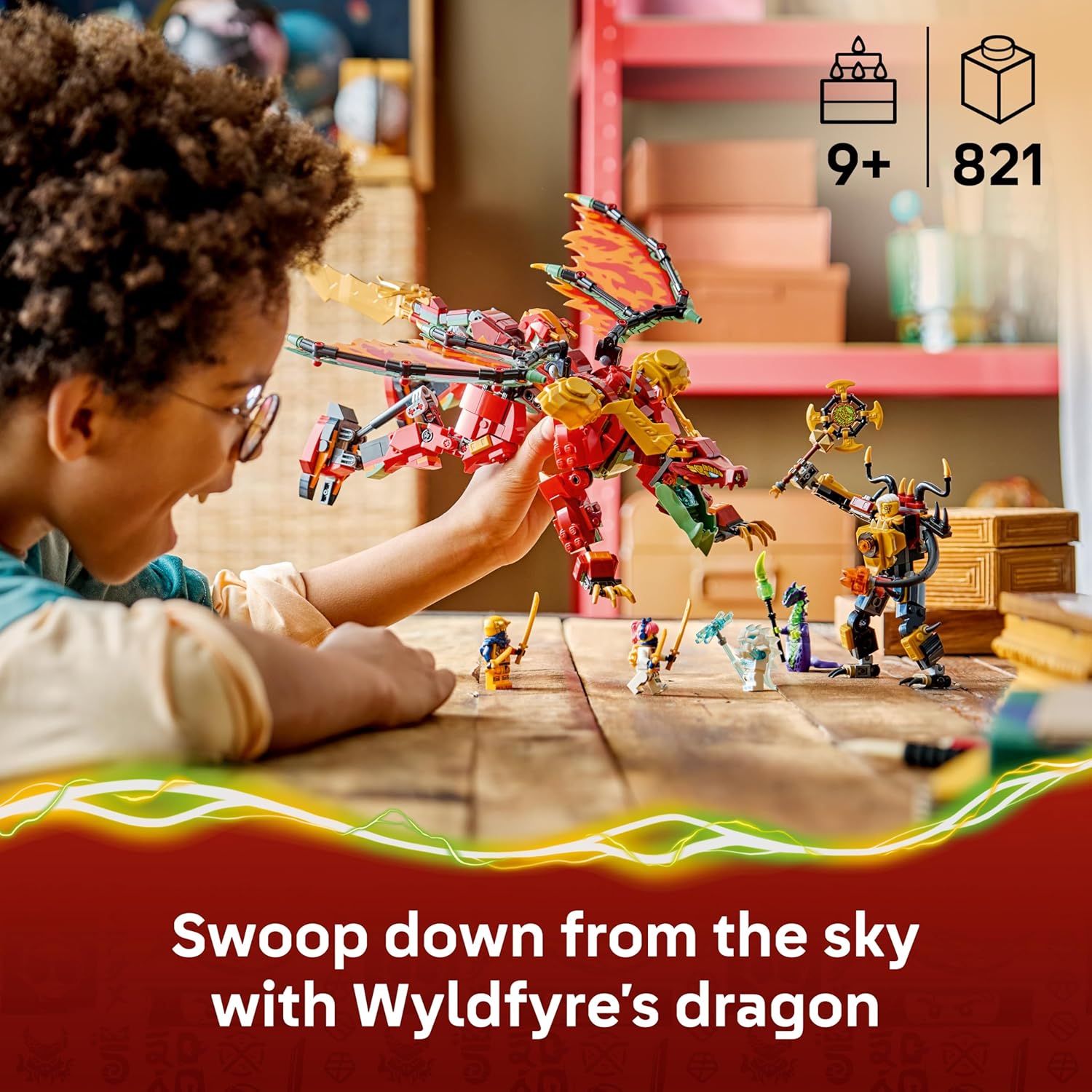 LEGO NINJAGO Wyldfyre's Transforming Dragon Mech Toy - 2in1 Ninja Action Figure w/Empress Beatrix Mech & 6 Minifigures - Birthday Gift for 9+ Year Old Boys & Fans - 71868