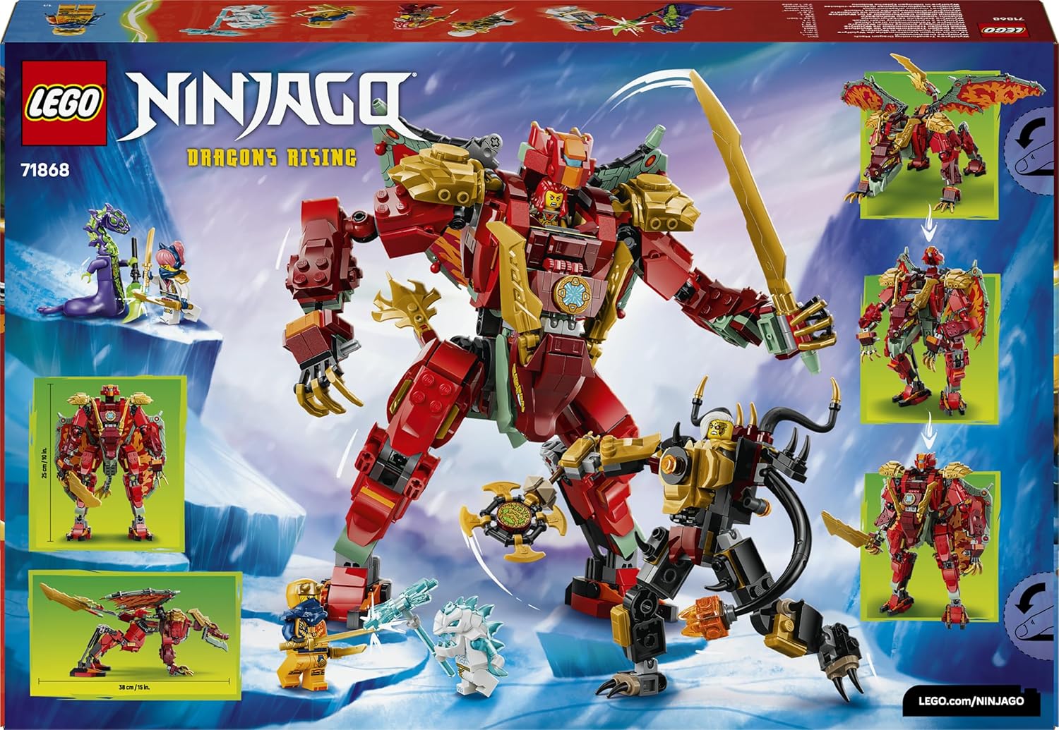 LEGO NINJAGO Wyldfyre's Transforming Dragon Mech Toy - 2in1 Ninja Action Figure w/Empress Beatrix Mech & 6 Minifigures - Birthday Gift for 9+ Year Old Boys & Fans - 71868